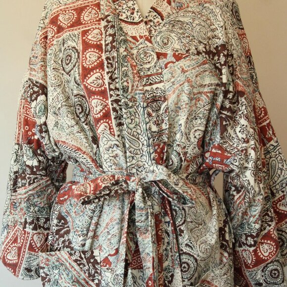 Vintage 1960s 1970s Robe with Pockets, Roytex Terrycloth Housecoat, Tiki Brown - Picture 3 of 10